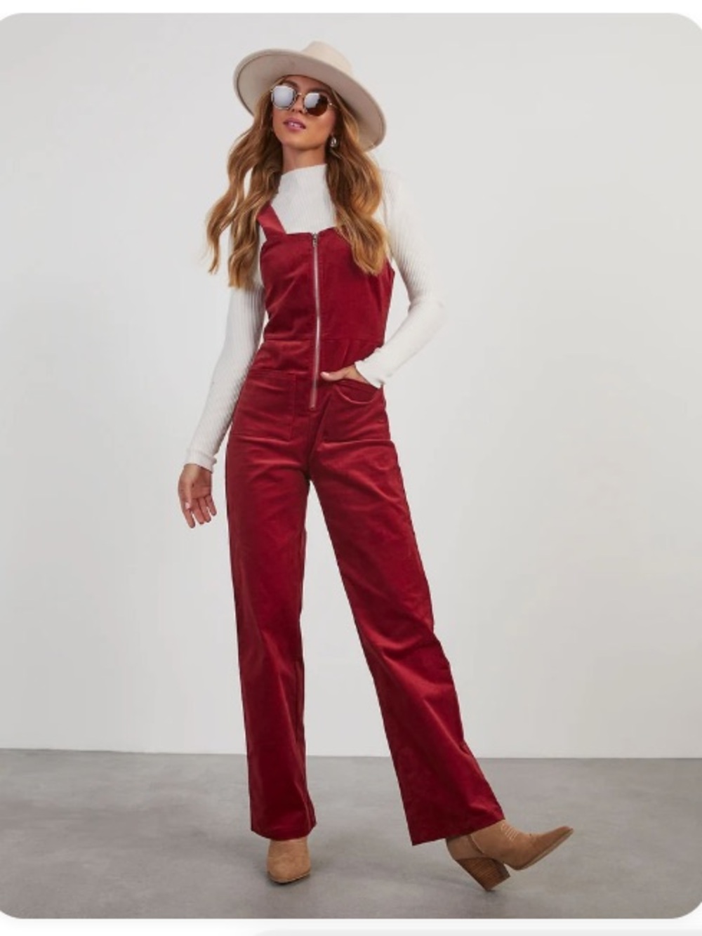 Vici Burgundy Velvet Zip-Front Jumpsuit